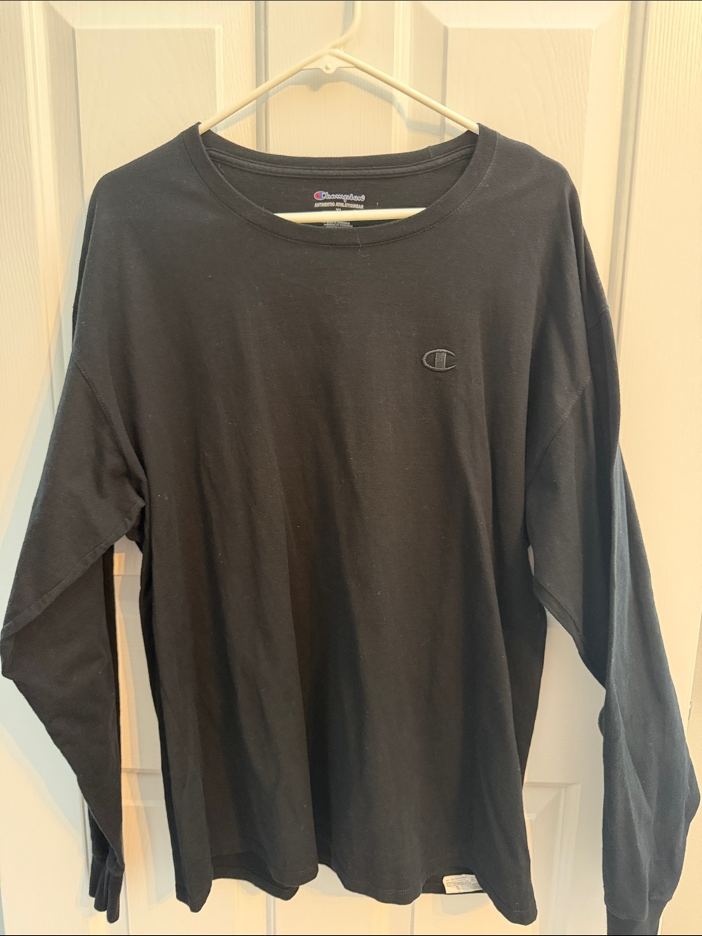 Champion Black Long-Sleeve Crewneck with Small Chest Logo